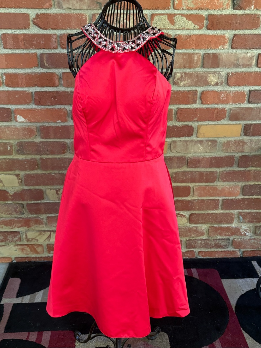 Red Halter A-Line Homecoming Dress with Embellished Neckline